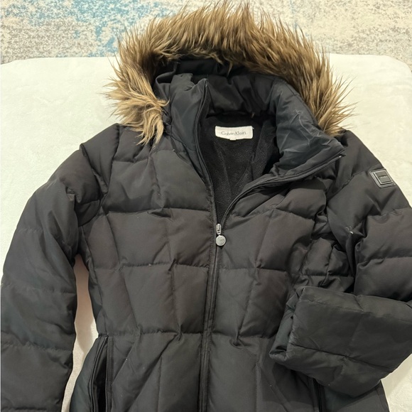 Calvin Klein  Black Removeable Hooded Duck Down Puffer Coat - Women's Medium EB1 - Picture 1 of 10